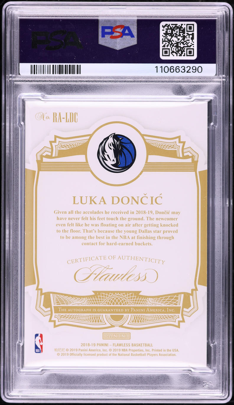 2018 Panini Flawless Ruby Luka Doncic ROOKIE AUTO DNA 10 /15 #RA-LDC PSA 10 GEM