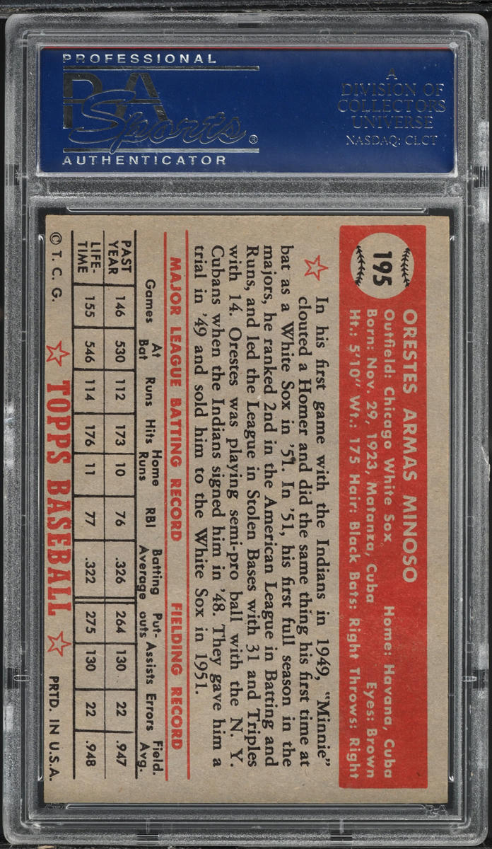 1952 Topps Minnie Minoso ROOKIE #195 PSA 7 NRMT