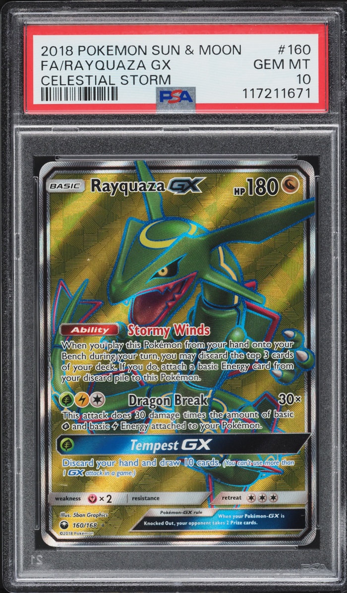 2018 Pokemon Sun & Moon Celestial Storm Full Art Rayquaza GX #160 PSA 10 GEM MINT