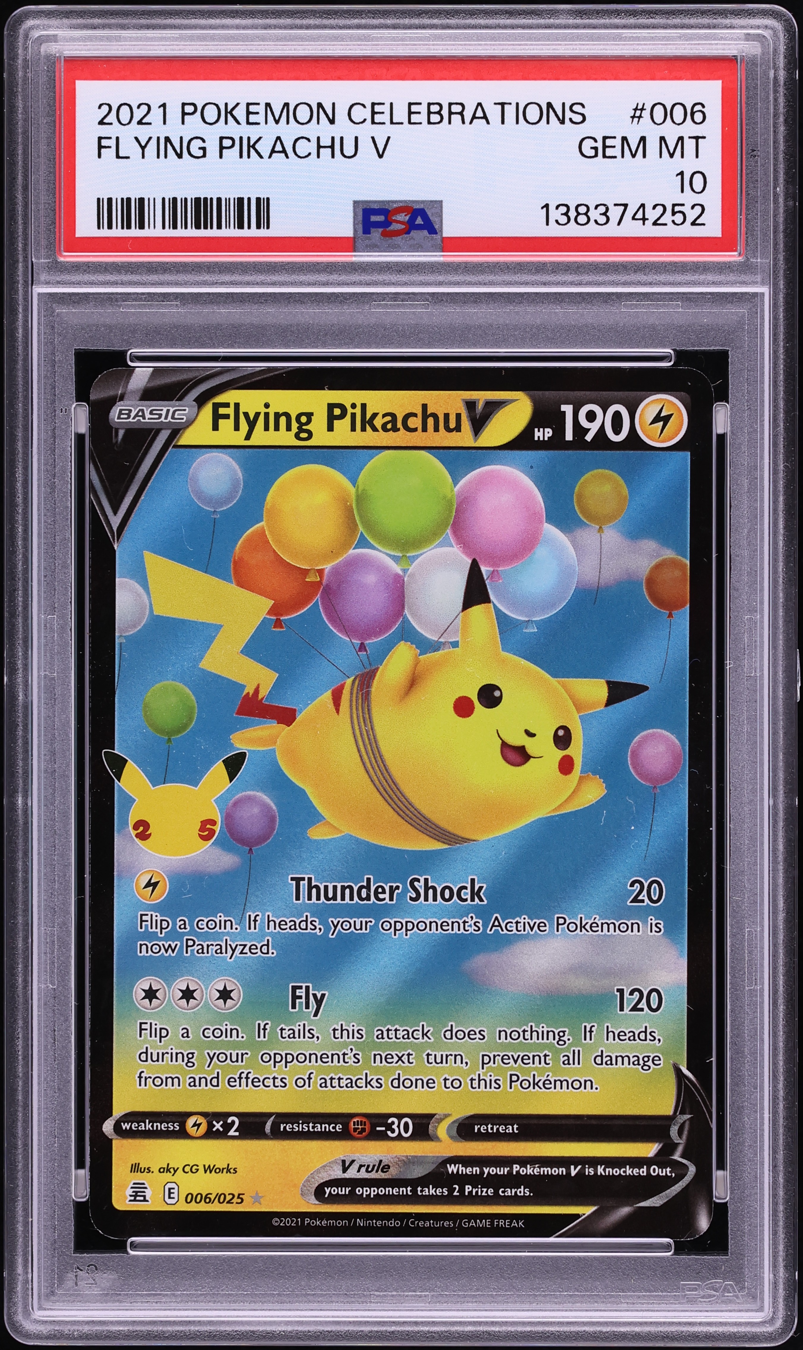 2021 Pokemon Sword & Shield Celebrations Holo Flying Pikachu V #6 PSA 10 GEM MINT