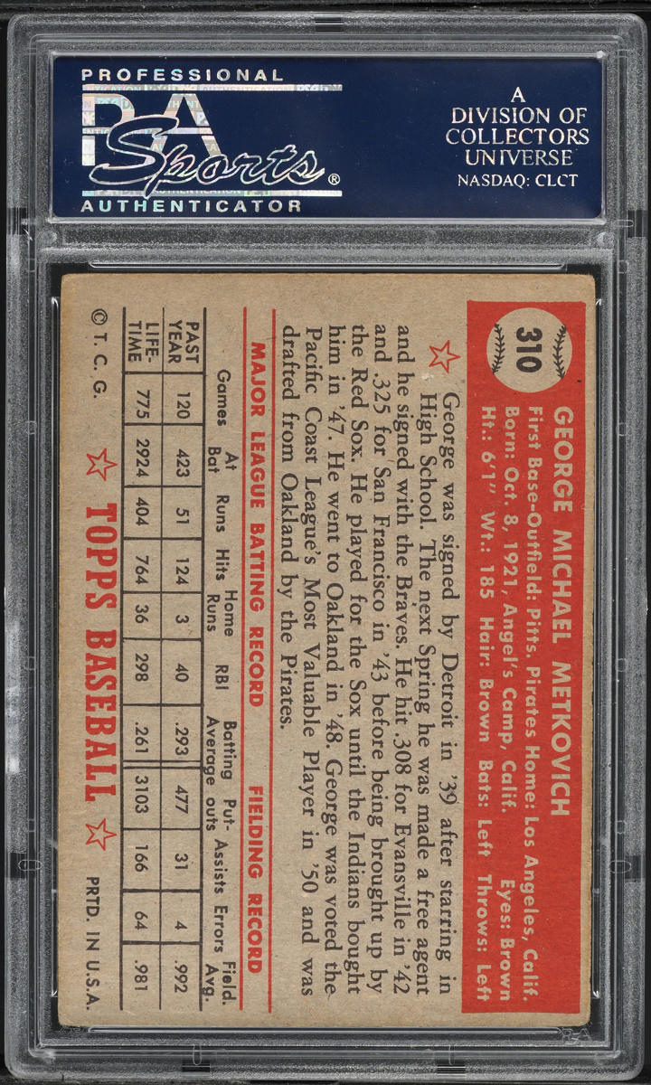 1952 Topps George Metkovich #310 PSA 4 VGEX