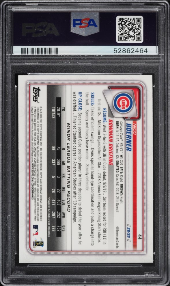 2020 Bowman Chrome Nico Hoerner ROOKIE #44 PSA 10 GEM MINT