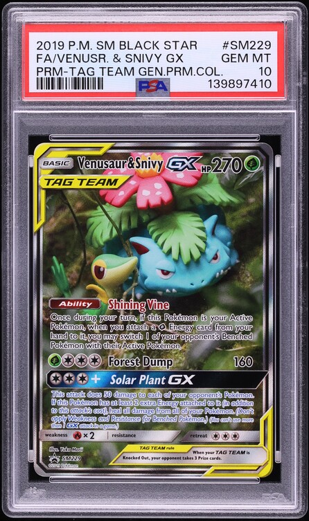 2019 Pokemon Sun & Moon Black Star Promo Tag Team Venusaur & Snivy GX #SM229 PSA 10 GEM MINT