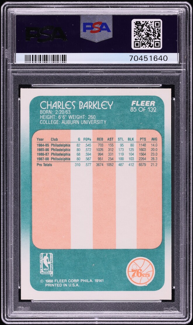 1988 Fleer Basketball Charles Barkley #85 PSA 8 NM-MT