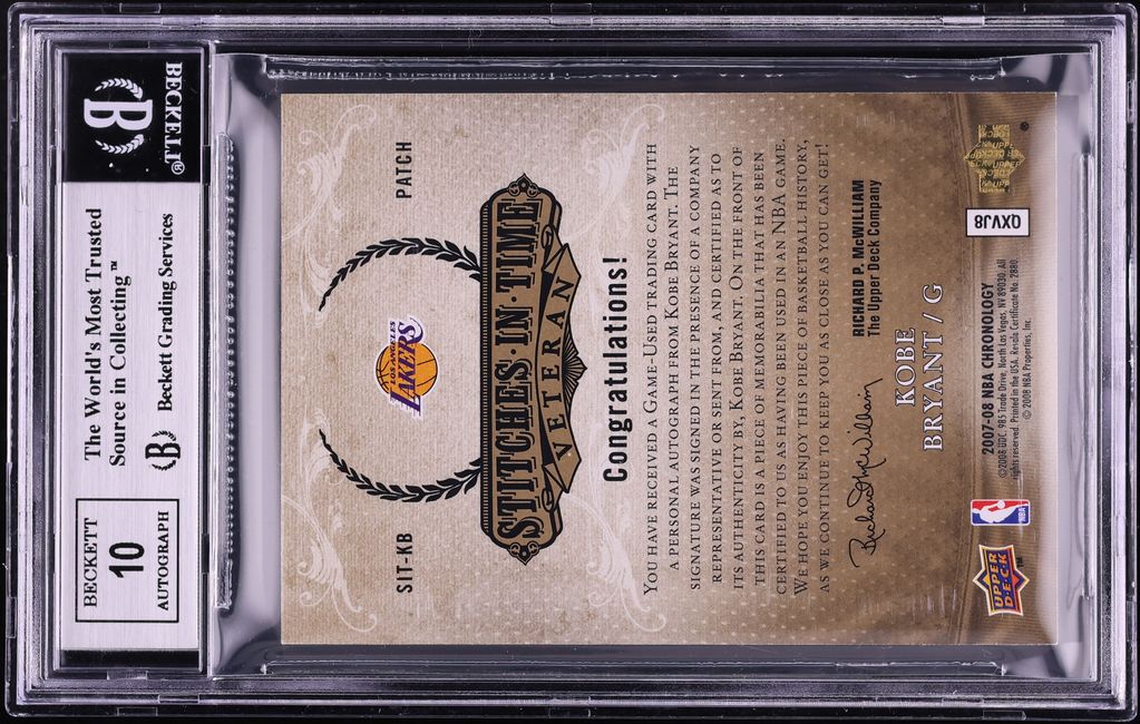 2007 Upper Deck Chronology Stitches In Time Kobe Bryant PATCH AUTO /25 #SIT-KB BGS 8.5 NM-MT+