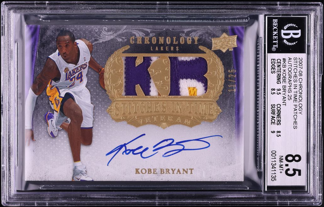 2007 Upper Deck Chronology Stitches In Time Kobe Bryant PATCH AUTO /25 #SIT-KB BGS 8.5 NM-MT+