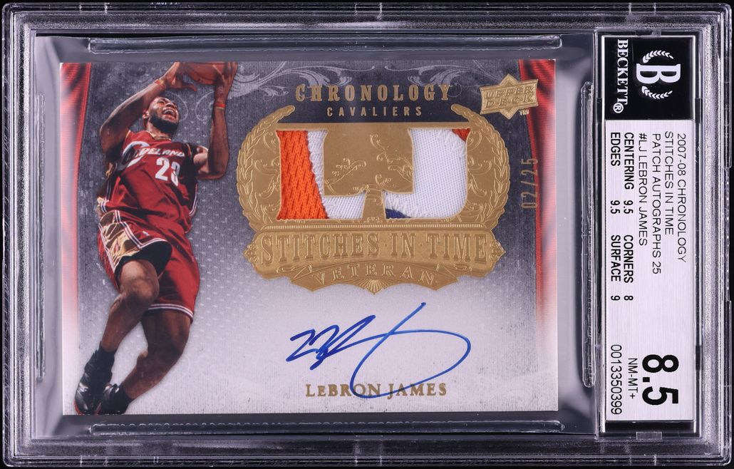 2007 Upper Deck Chronology Stitches In Time LeBron James PATCH AUTO /25 #SIT-LJ BGS 8.5 NM-MT+