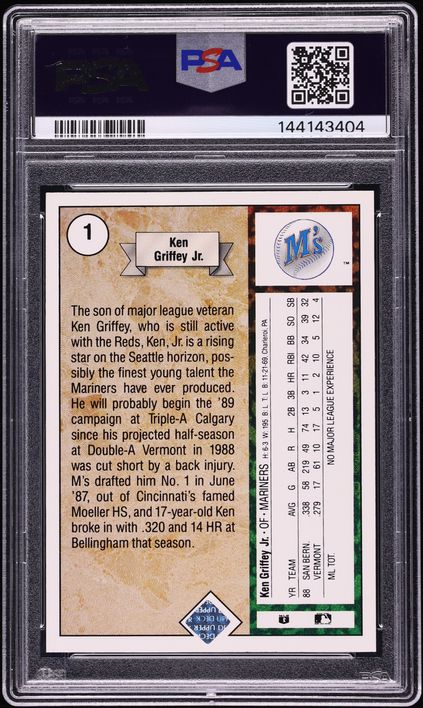 1989 Upper Deck Ken Griffey Jr. ROOKIE AUTO DNA 10 #1 PSA 10 GEM MINT