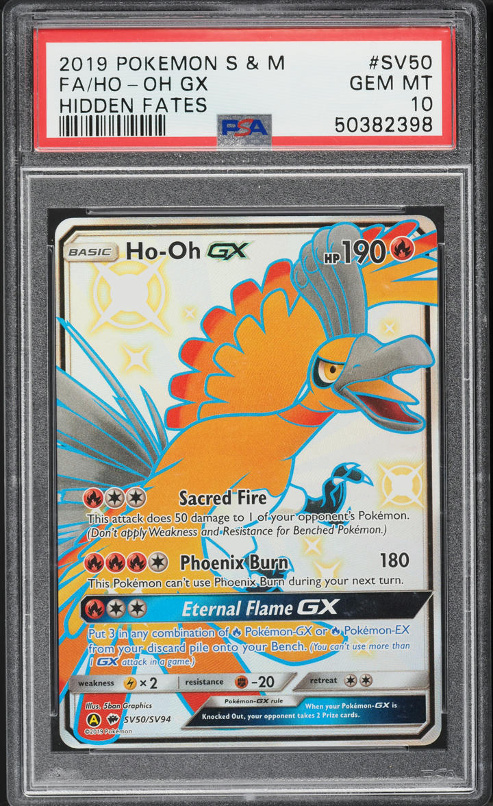 2019 Pokemon Sun & Moon Hidden Fates Full Art Ho-Oh GX #SV50 PSA 10 GEM MINT