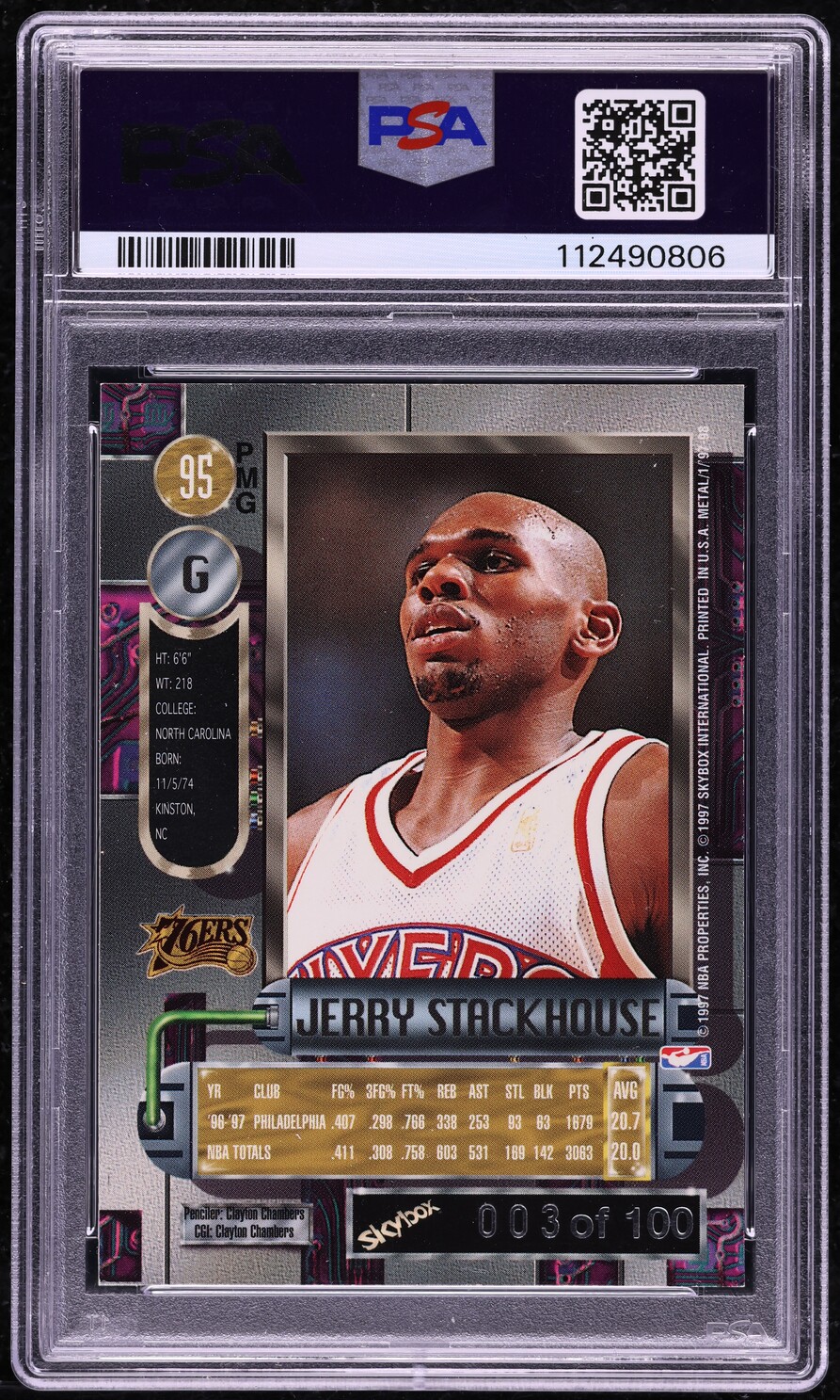 1997 Metal Universe Precious Metal Gems Green Jerry Stackhouse /10 #95 PSA 5 EX