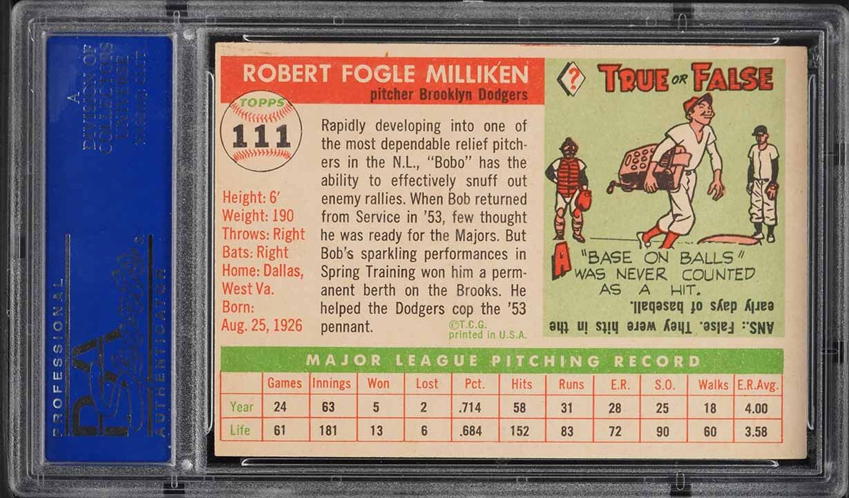 1955 Topps Bob Milliken #111 PSA 8 NM-MT