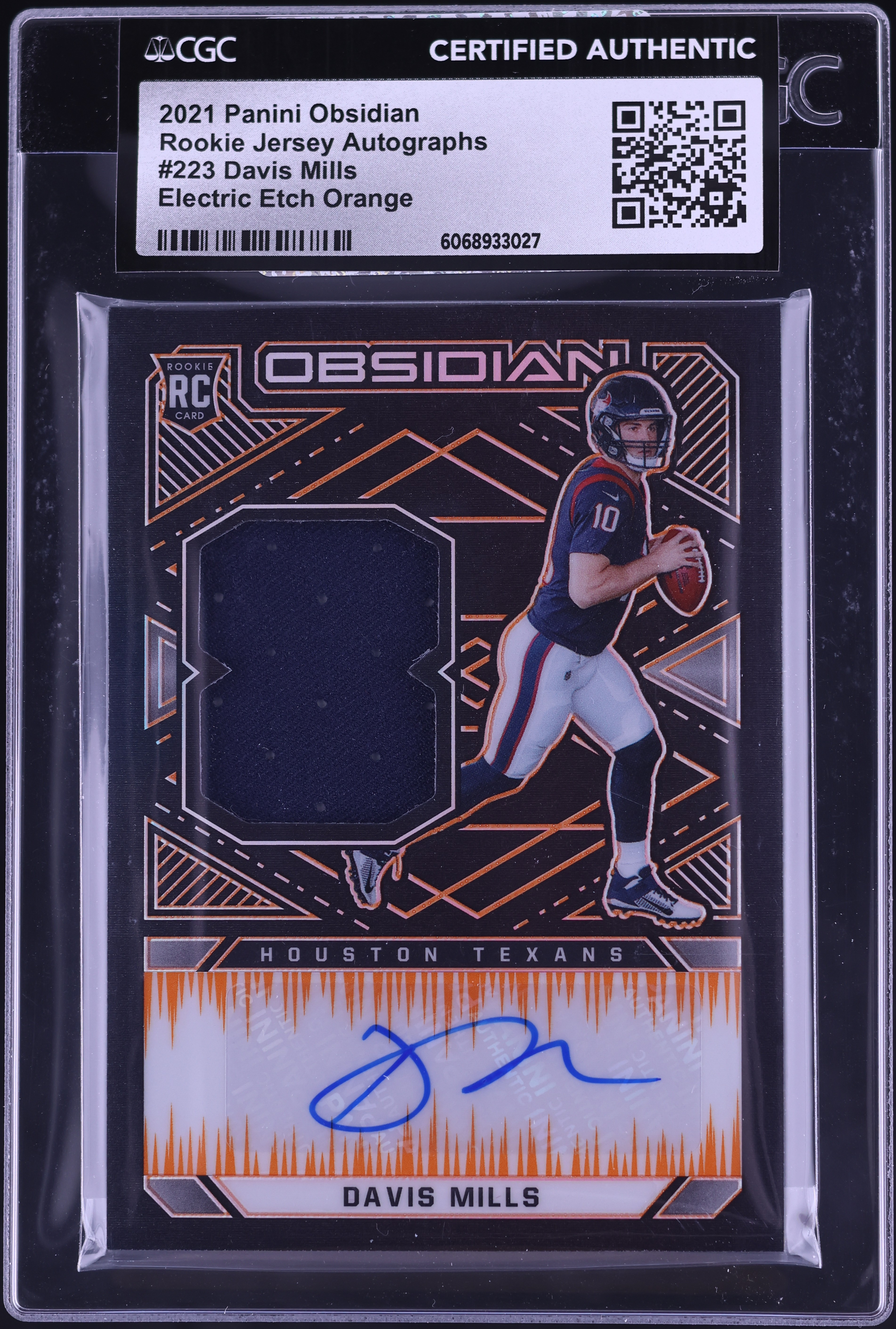 2021 Panini Obsidian E/E Orange Davis Mills ROOKIE PATCH AUTO /99