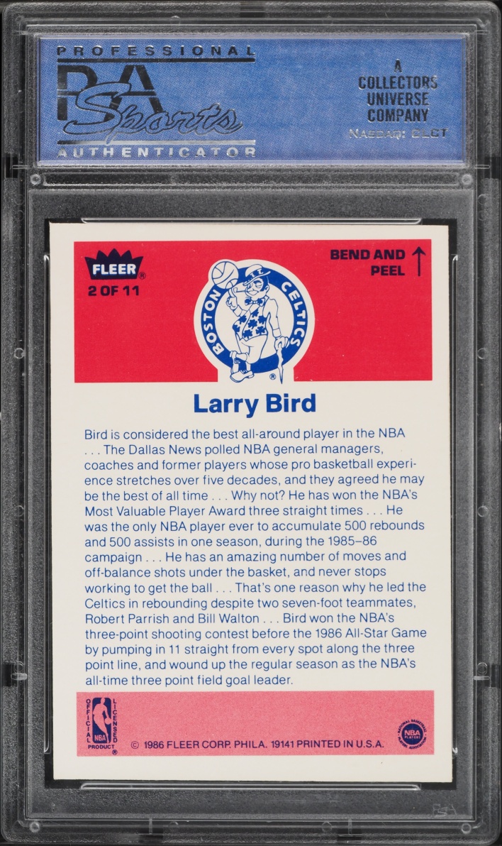 1986 Fleer Sticker Larry Bird #2 PSA 8 NM-MT