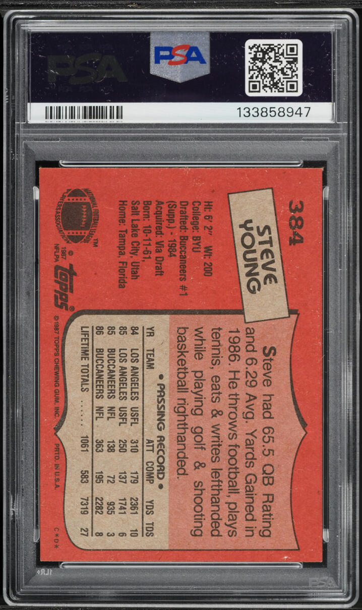 1987 Topps Football Steve Young #384 PSA 7 NRMT
