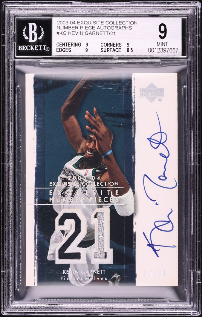 2003 Exquisite Collection Number Pieces Kevin Garnett PATCH AUTO /21 #NP-KG BGS 9 MINT