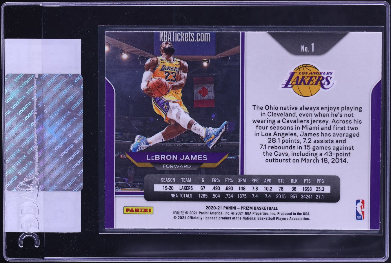 2020 Panini Prizm LeBron James #1 CGC AUTH