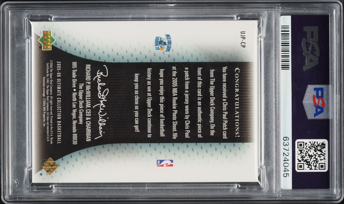 2005 Ultimate Collection Game Jersey Gold Chris Paul ROOKIE PATCH /20 #UJPCP PSA 9 MINT