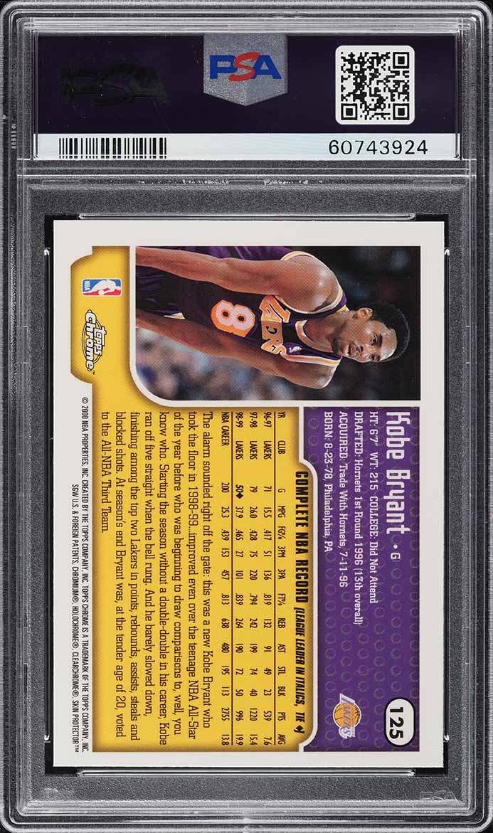 1999 Topps Chrome Kobe Bryant #125 PSA 10 GEM MINT