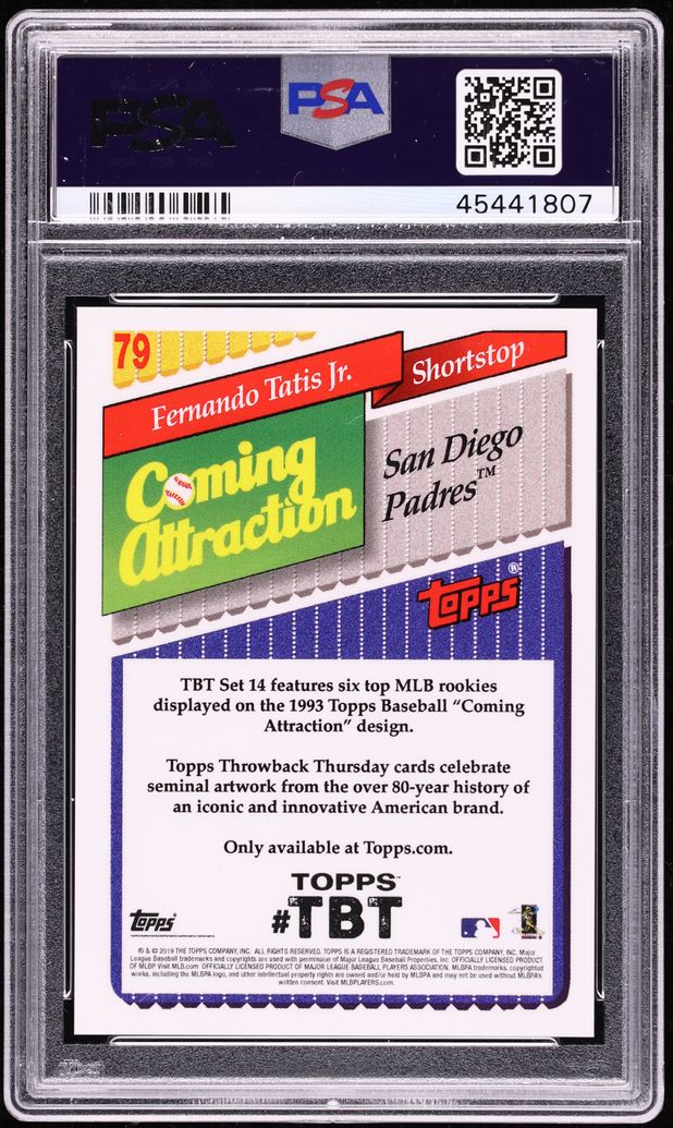 2019 Topps Throwback Thursday Fernando Tatis Jr. ROOKIE #79 PSA 10 GEM MINT