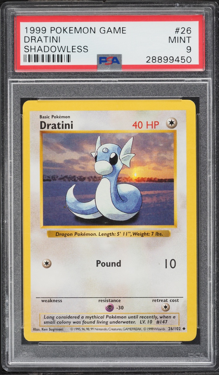 1999 Pokemon Base Set Shadowless Dratini #26 PSA 9 MINT