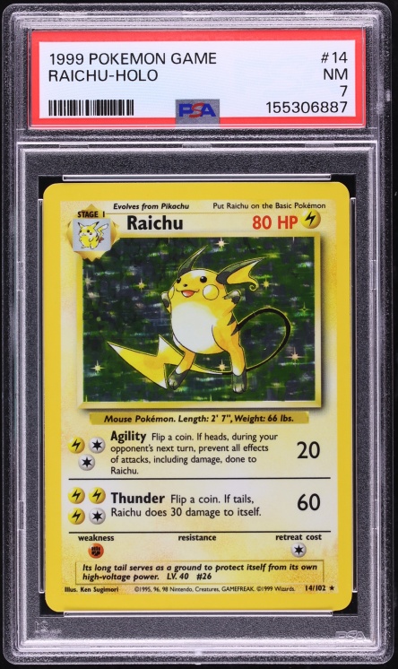 1999 Pokemon Base Set Holo Raichu #14 PSA 7 NRMT