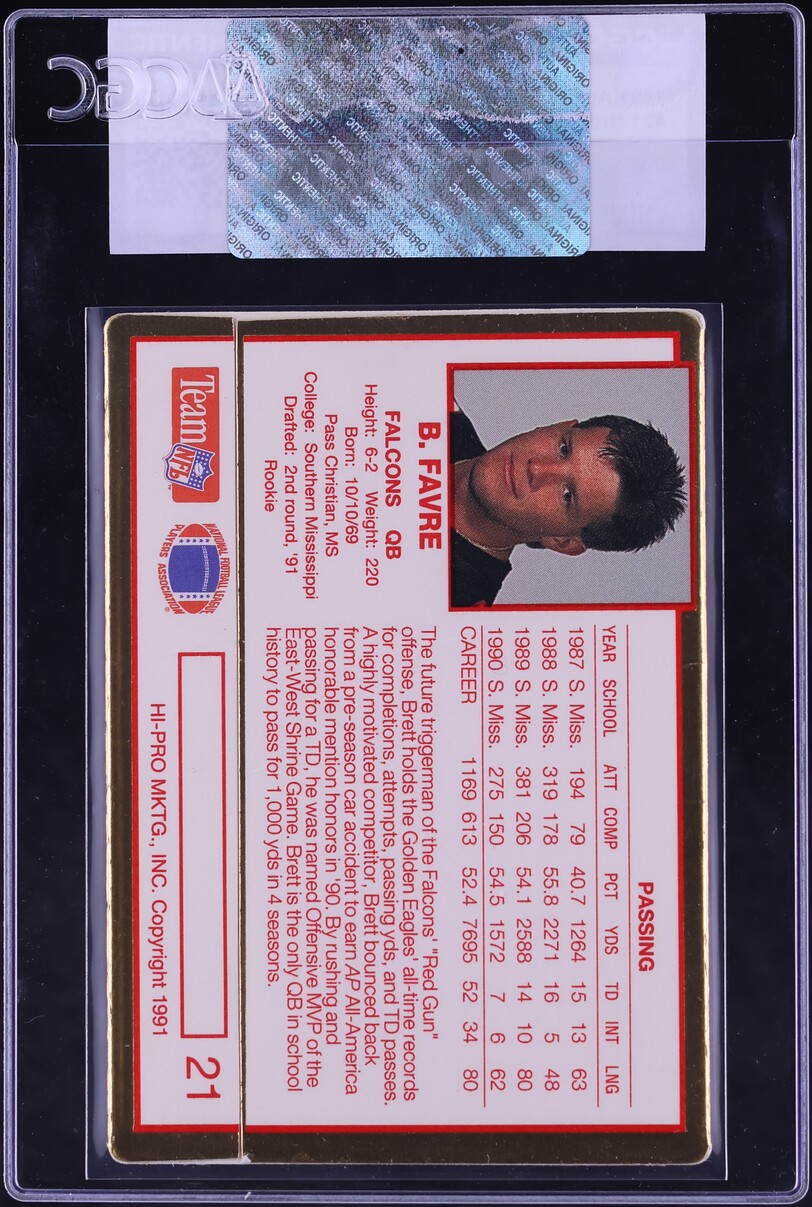 1991 Action Packed Update Brett Favre ROOKIE #21 CGC AUTH