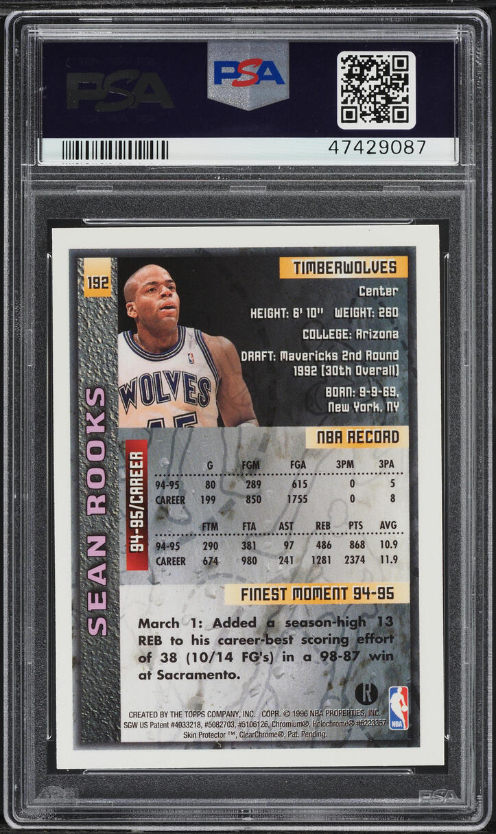 1995 Finest Refractor Sean Rooks #192 PSA 9 MINT