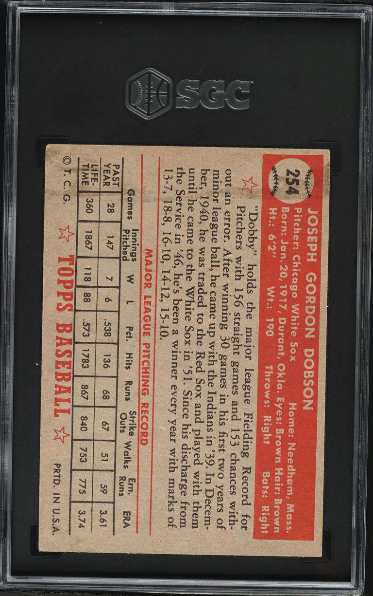 1952 Topps Joe Dobson #254 SGC 4 VGEX