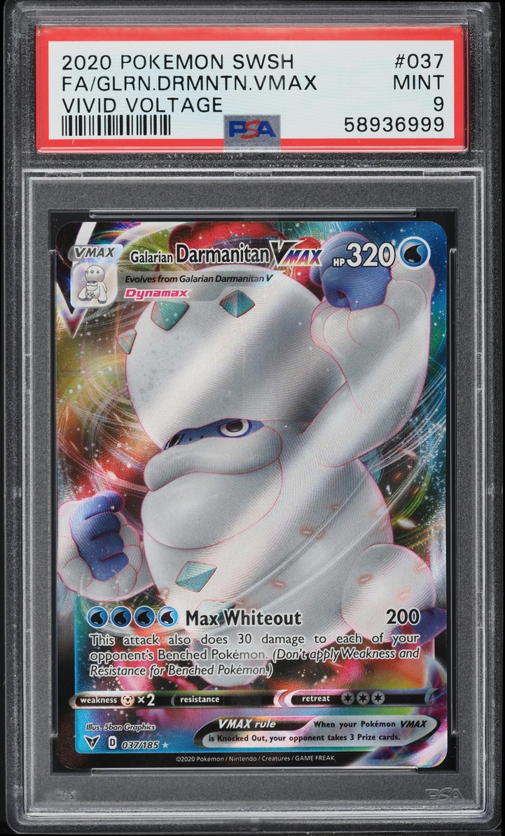 2020 Pokemon Sword & Shield Vivid Voltage Full Art Galarian Darmanitan VMAX #37 PSA 9 MINT