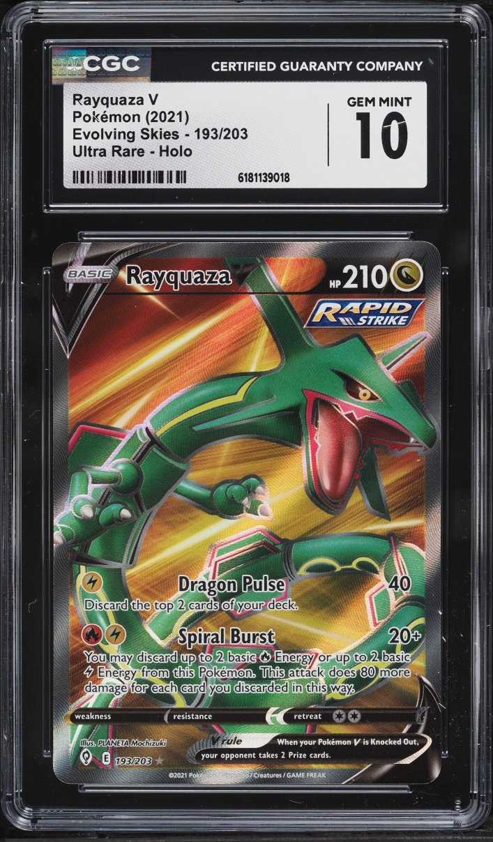 2021 Pokemon Sword & Shield Evolving Skies Full Art Rayquaza V #193 CGC 10 GEM MINT