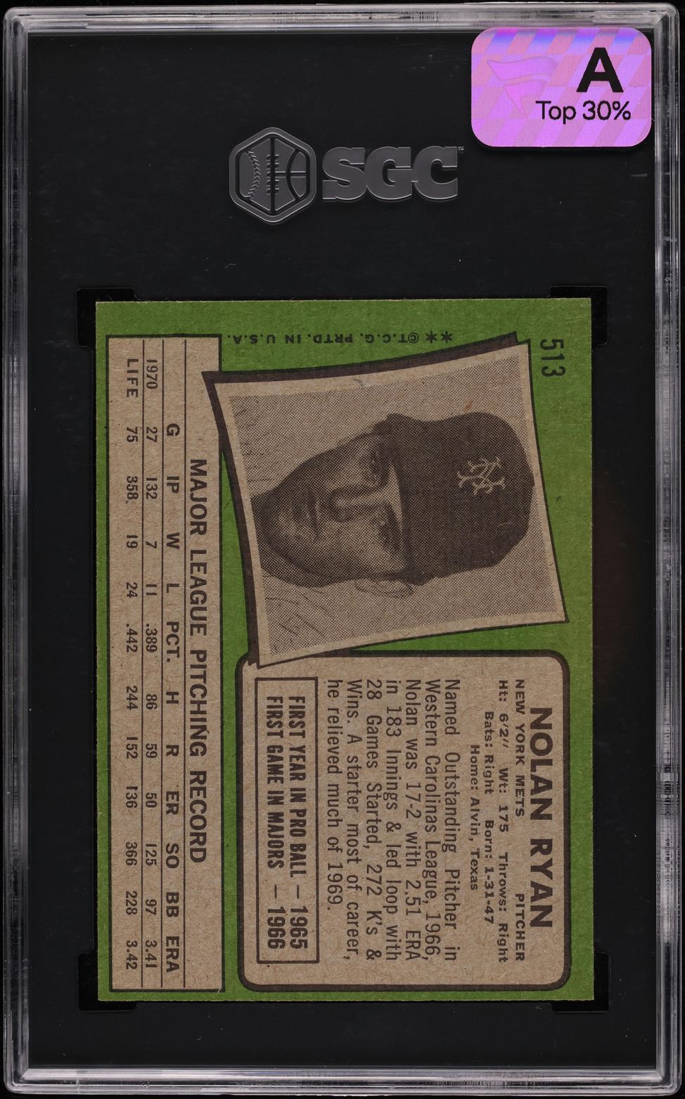 1971 Topps Nolan Ryan #513 SGC 8 NM-MT
