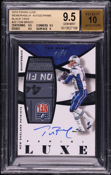 2015 Panini Luxe Black Tom Brady TAG PATCH AUTO 1/1 #MA-TB BGS 9.5 GEM MINT