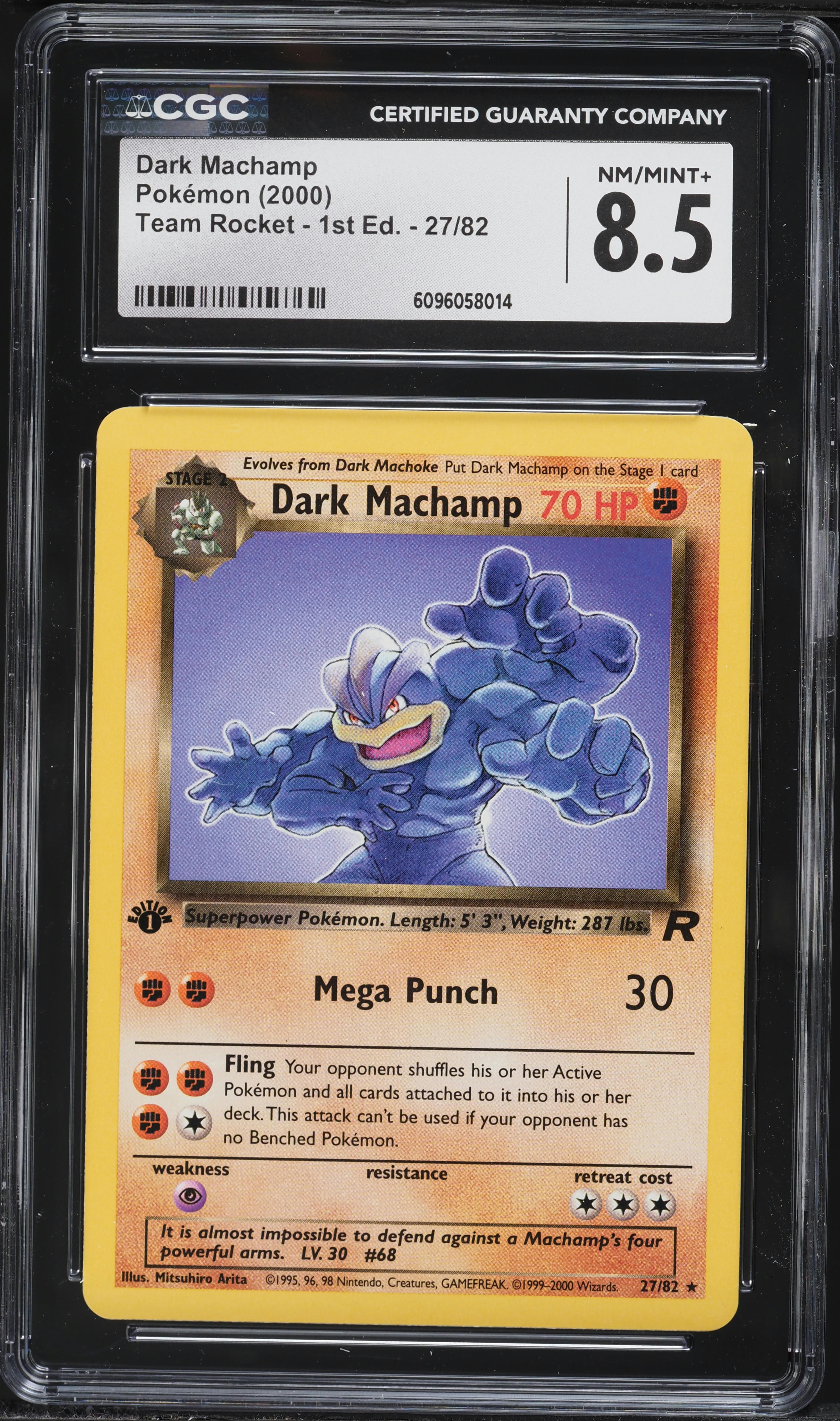 2000 Pokemon Team Rocket 1st Edition Dark Machamp #27 CGC 8.5 NM-MT+
