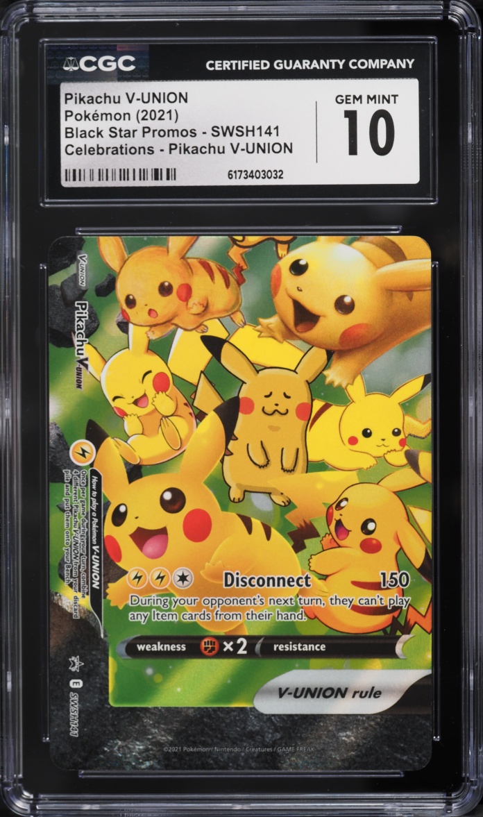 2021 Pokemon Sword & Shield Promo Celebrations Holo Pikachu V-UNION #SWSH141 CGC 10 GEM MINT
