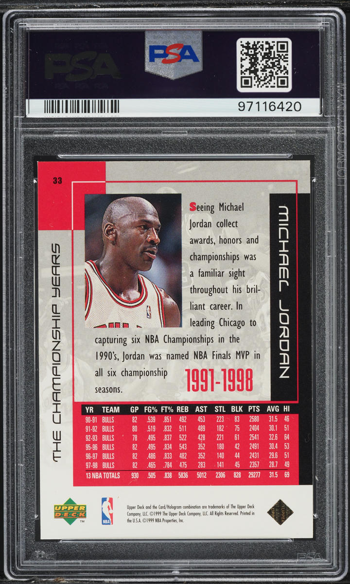 1999 Upper Deck Career Collection Championship Years Michael Jordan #33 PSA 9