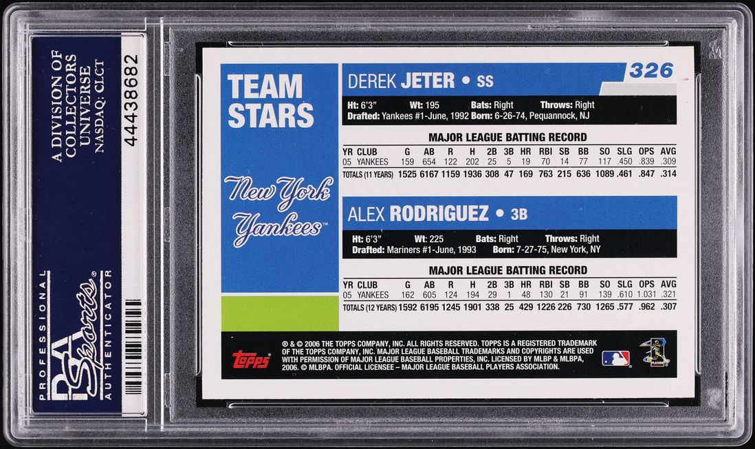 2006 Topps Alex Rodriguez & Derek Jeter #326 PSA 10 GEM MINT