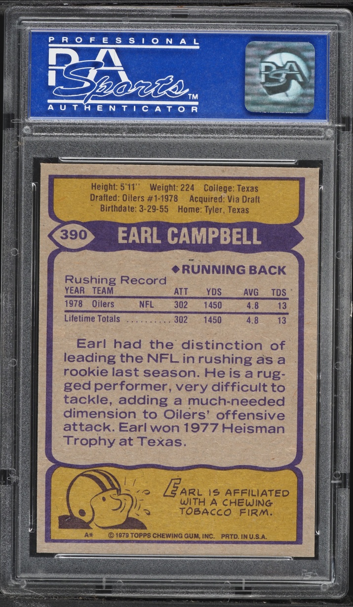 1979 Topps Football Earl Campbell ROOKIE #390 PSA 8 NM-MT