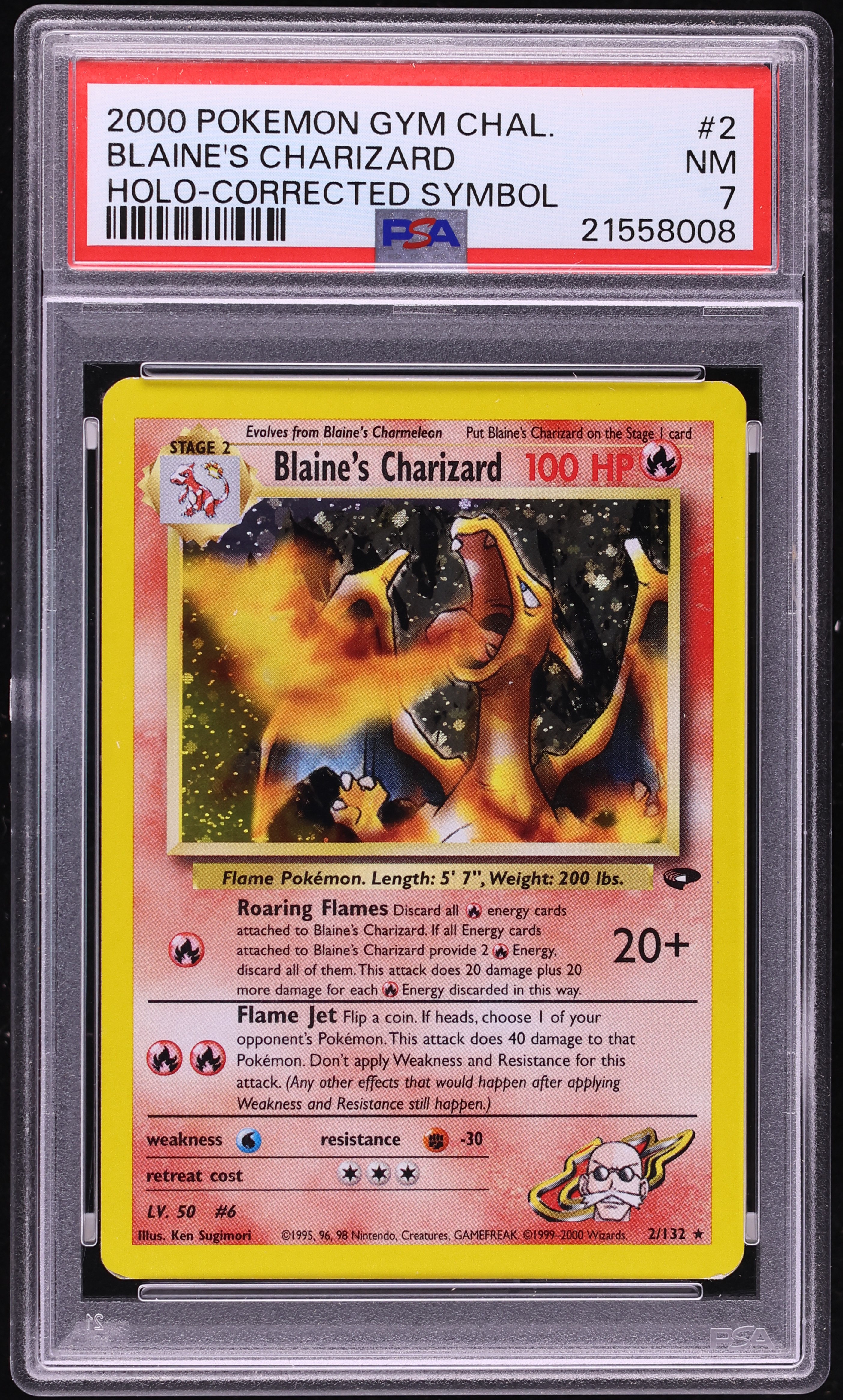 2000 Pokemon Gym Challenge Corrected Symbol Holo Blaine's Charizard #2 PSA 7 NRMT