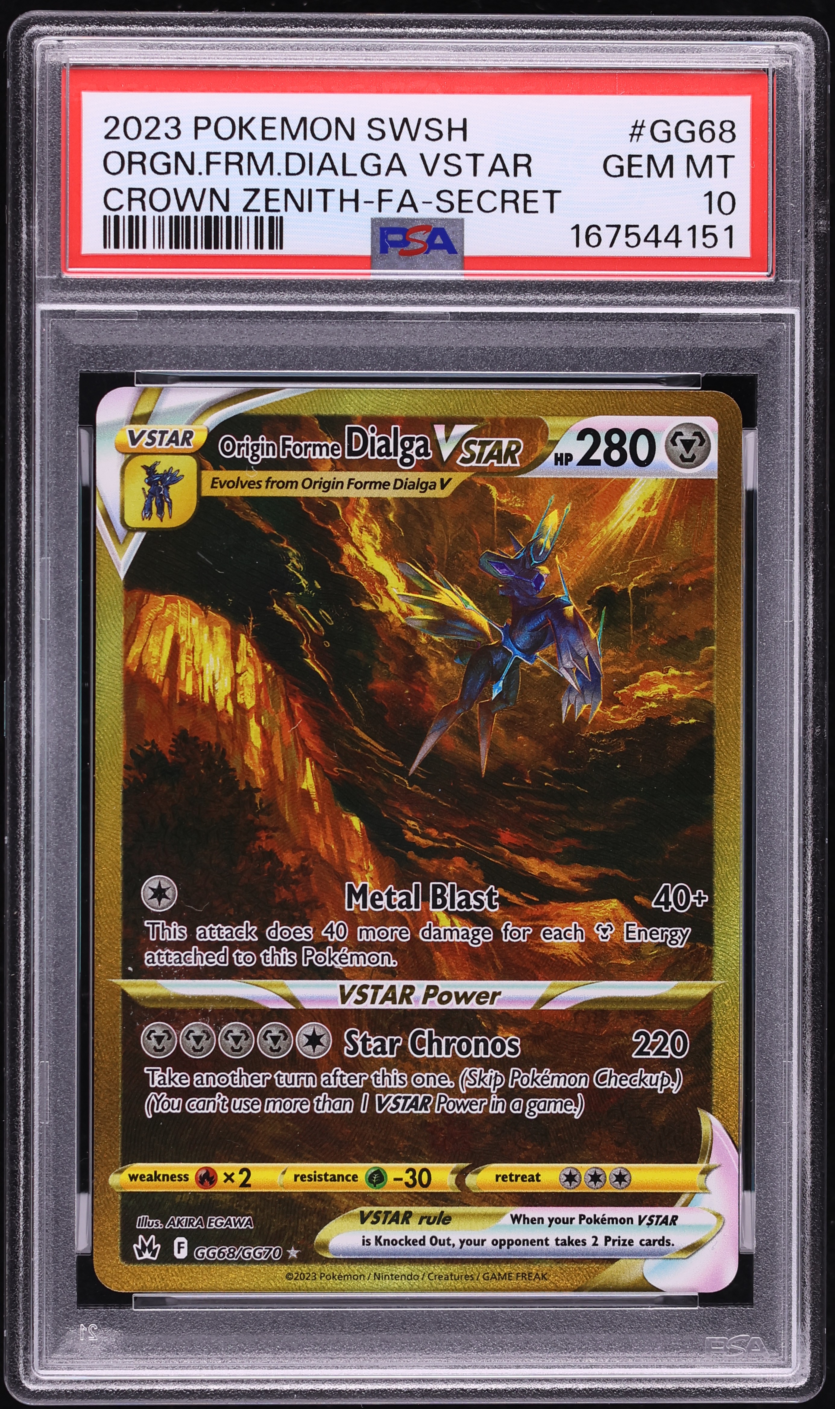 2023 Pokemon Sword & Shield Crown Zenith Gold Rare Origin Forme Dialga VSTAR #GG68 PSA 10 GEM