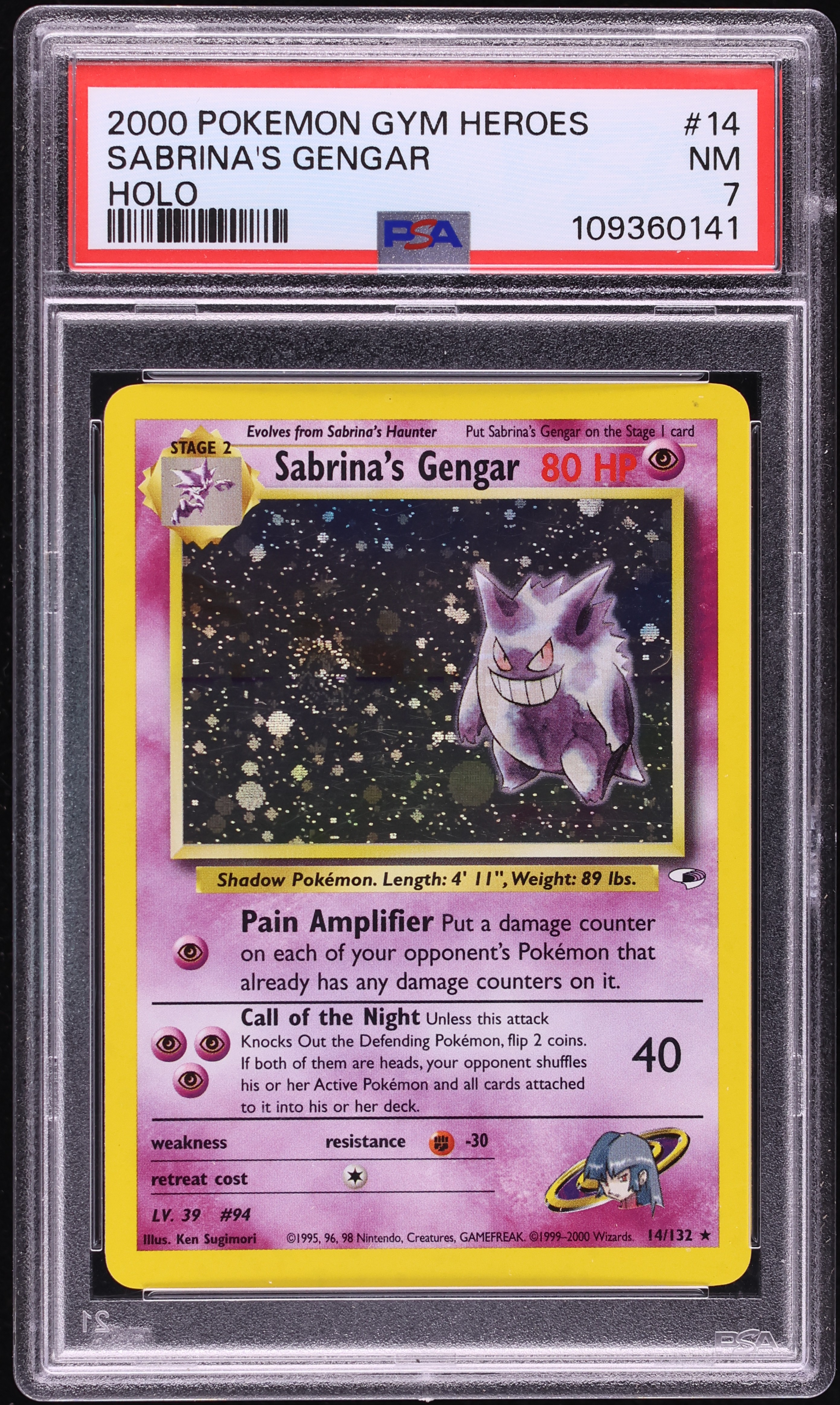 2000 Pokemon Gym Heroes Holo Sabrina's Gengar #14 PSA 7 NRMT