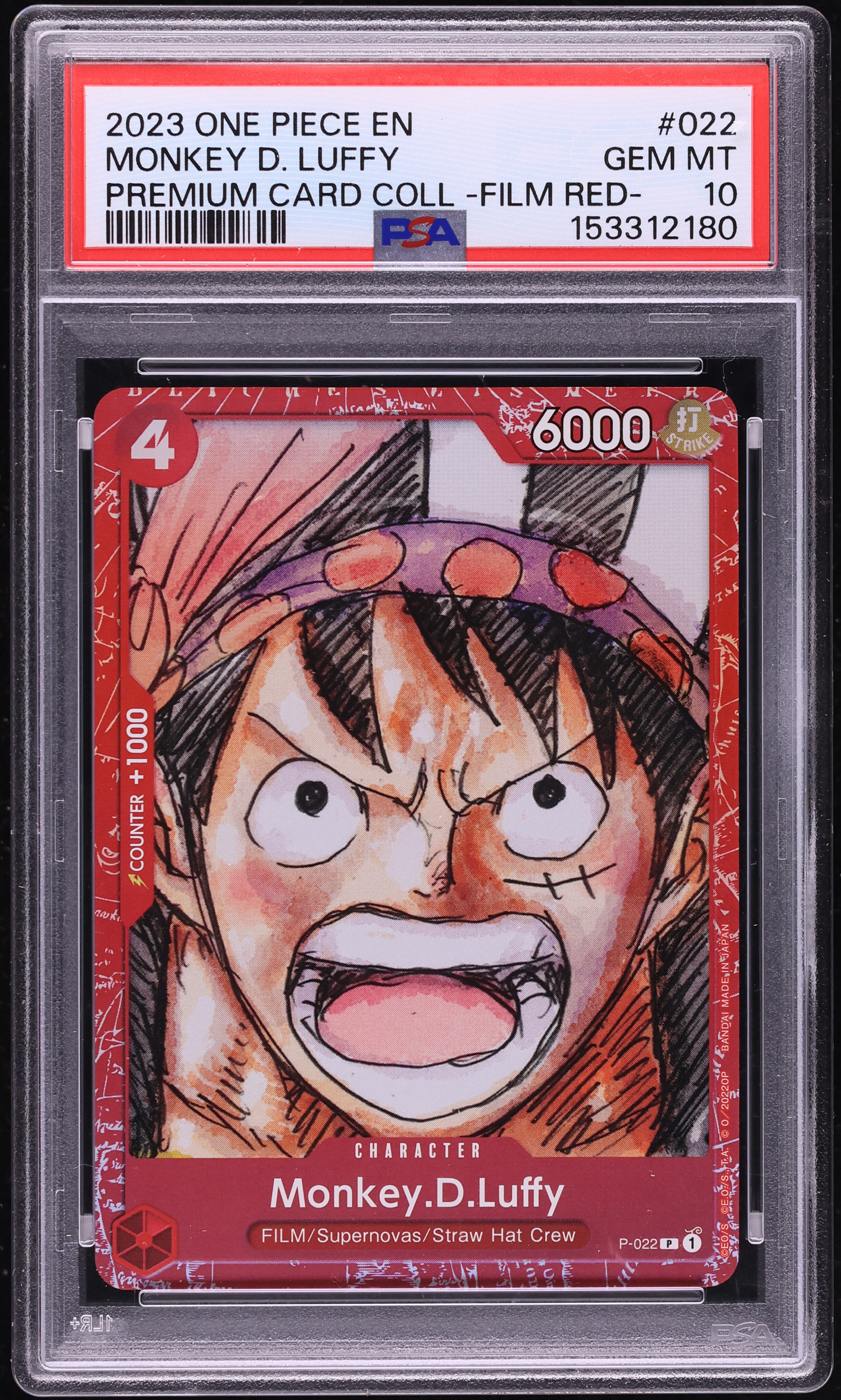 2023 One Piece Premium Card Collection FILM RED Monkey D. Luffy #P-022 PSA 10 GEM MINT