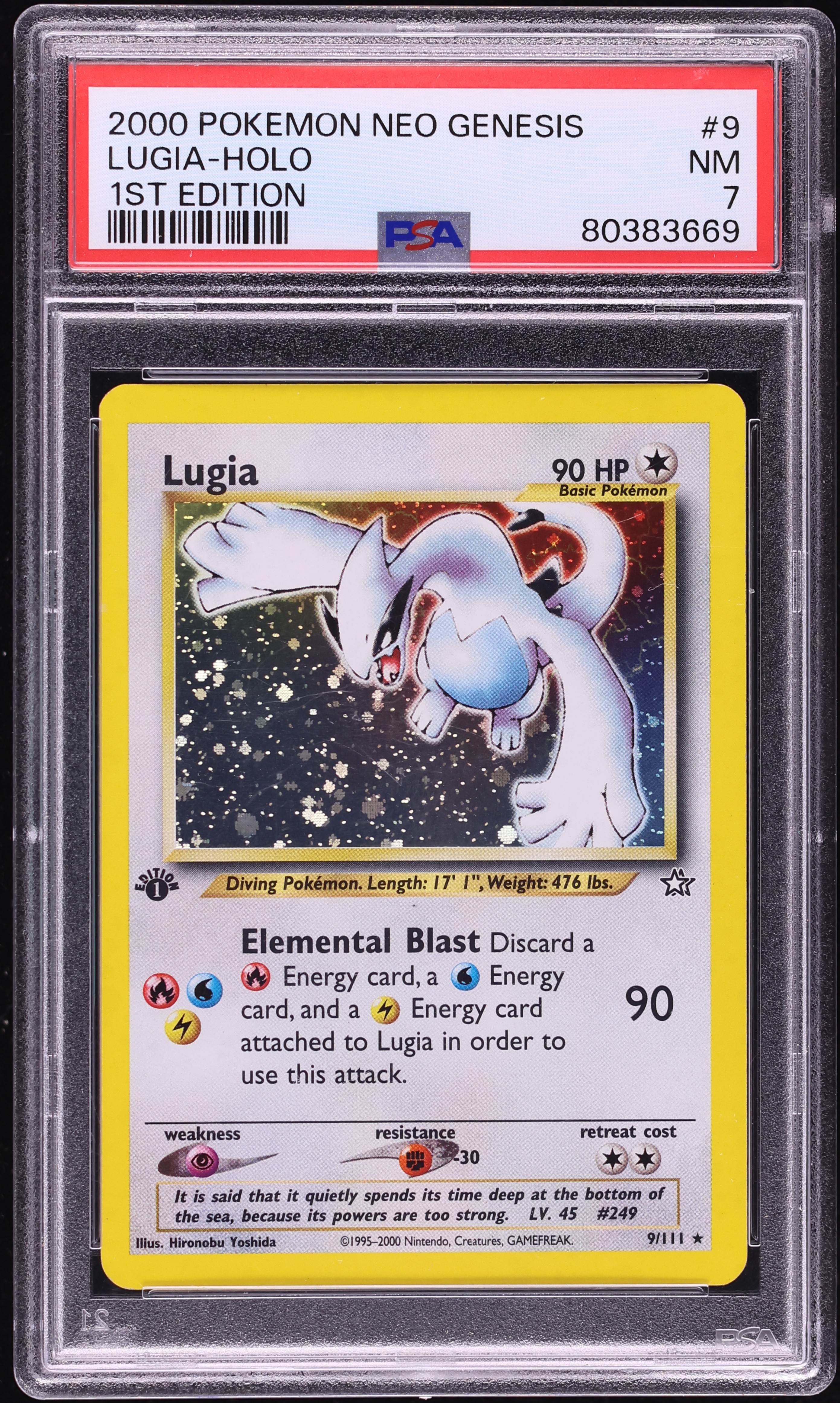 2000 Pokemon Neo Genesis 1st Edition Holo Lugia #9 PSA 7 NRMT