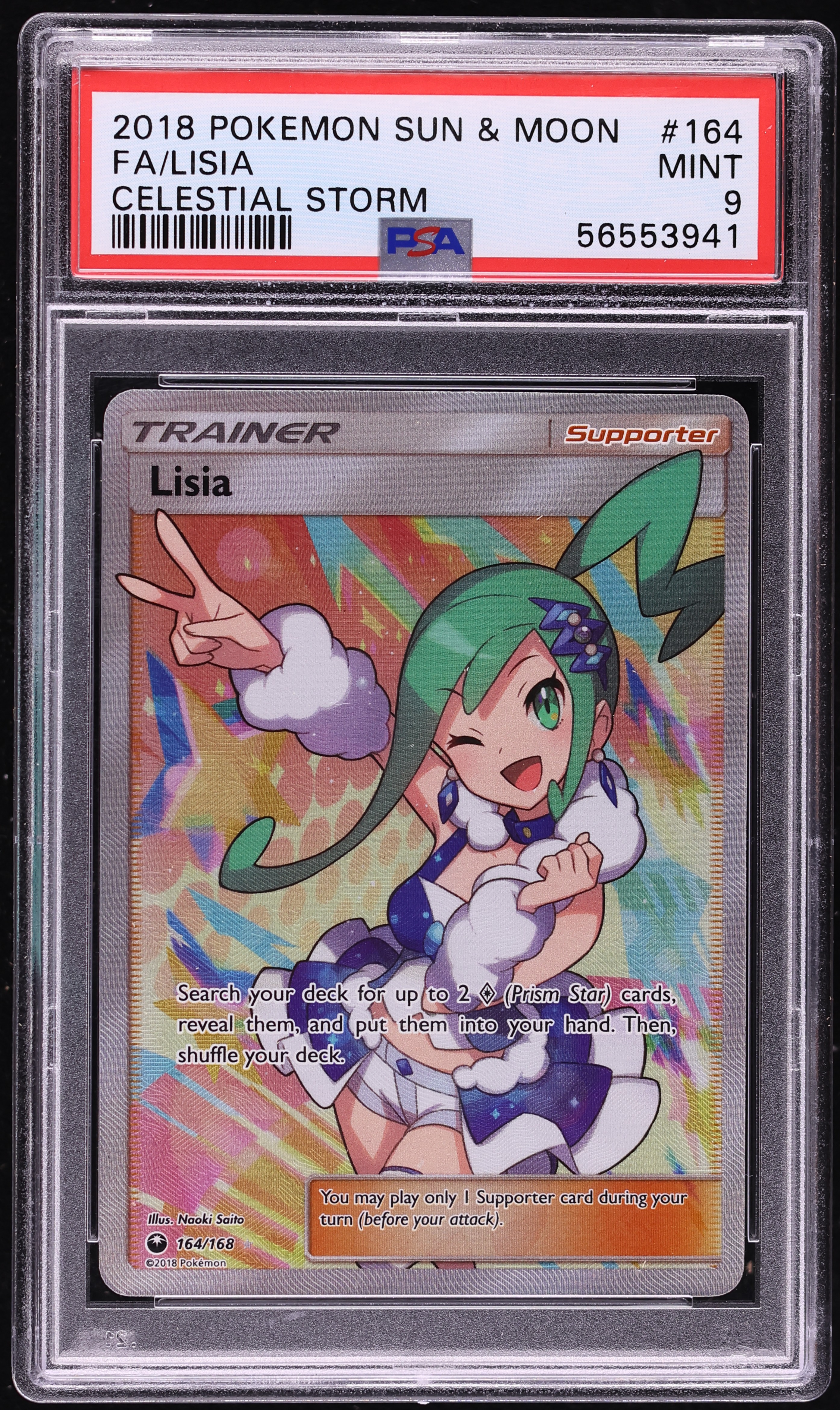 2018 Pokemon Sun & Moon Celestial Storm Full Art Lisia #164 PSA 9 MINT