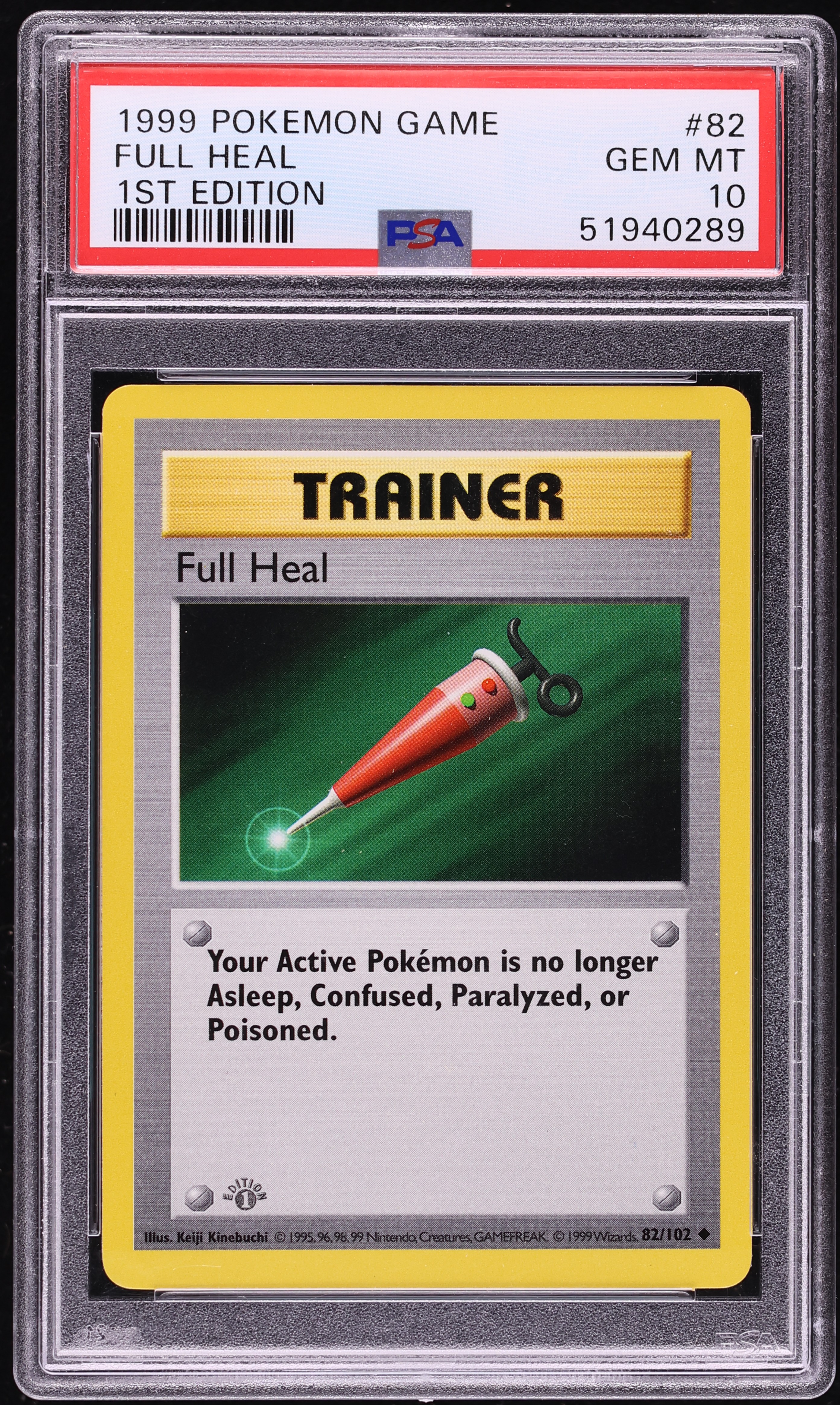 1999 Pokemon Base Set Shadowless 1st Edition Full Heal #82 PSA 10 GEM MINT
