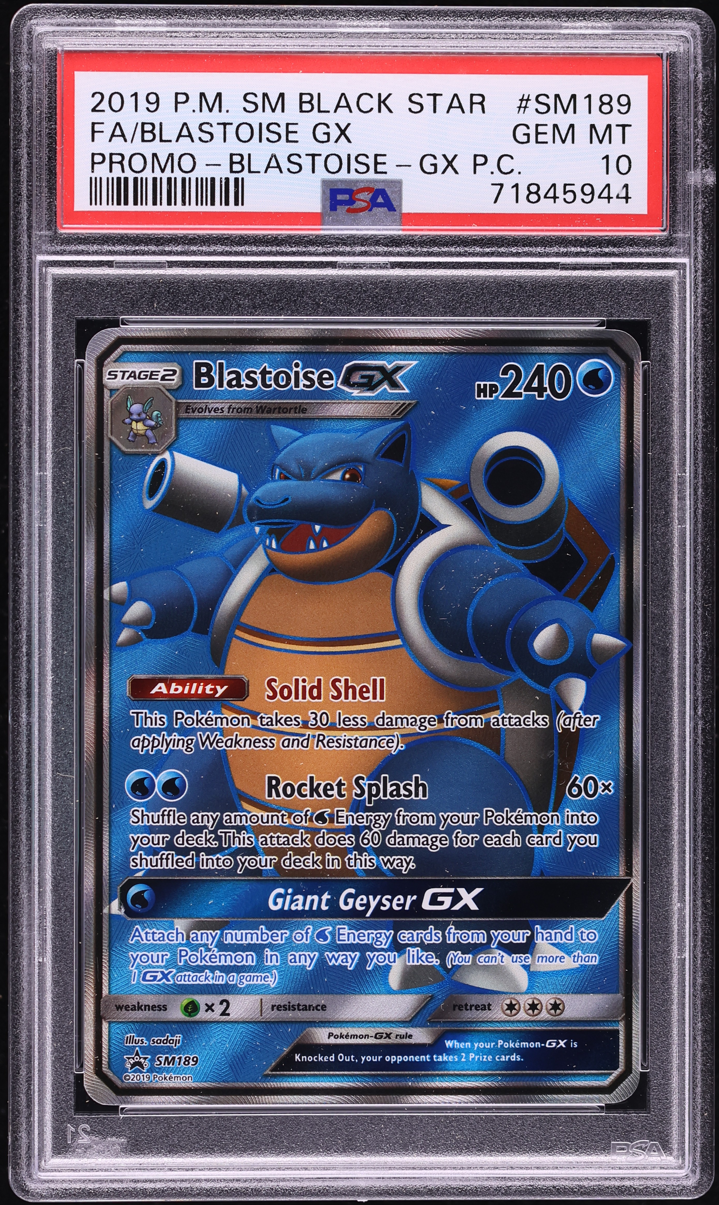 2019 Pokemon Sun & Moon Promo Premium Collection Full Art Blastoise GX #SM189 PSA 10 GEM MINT