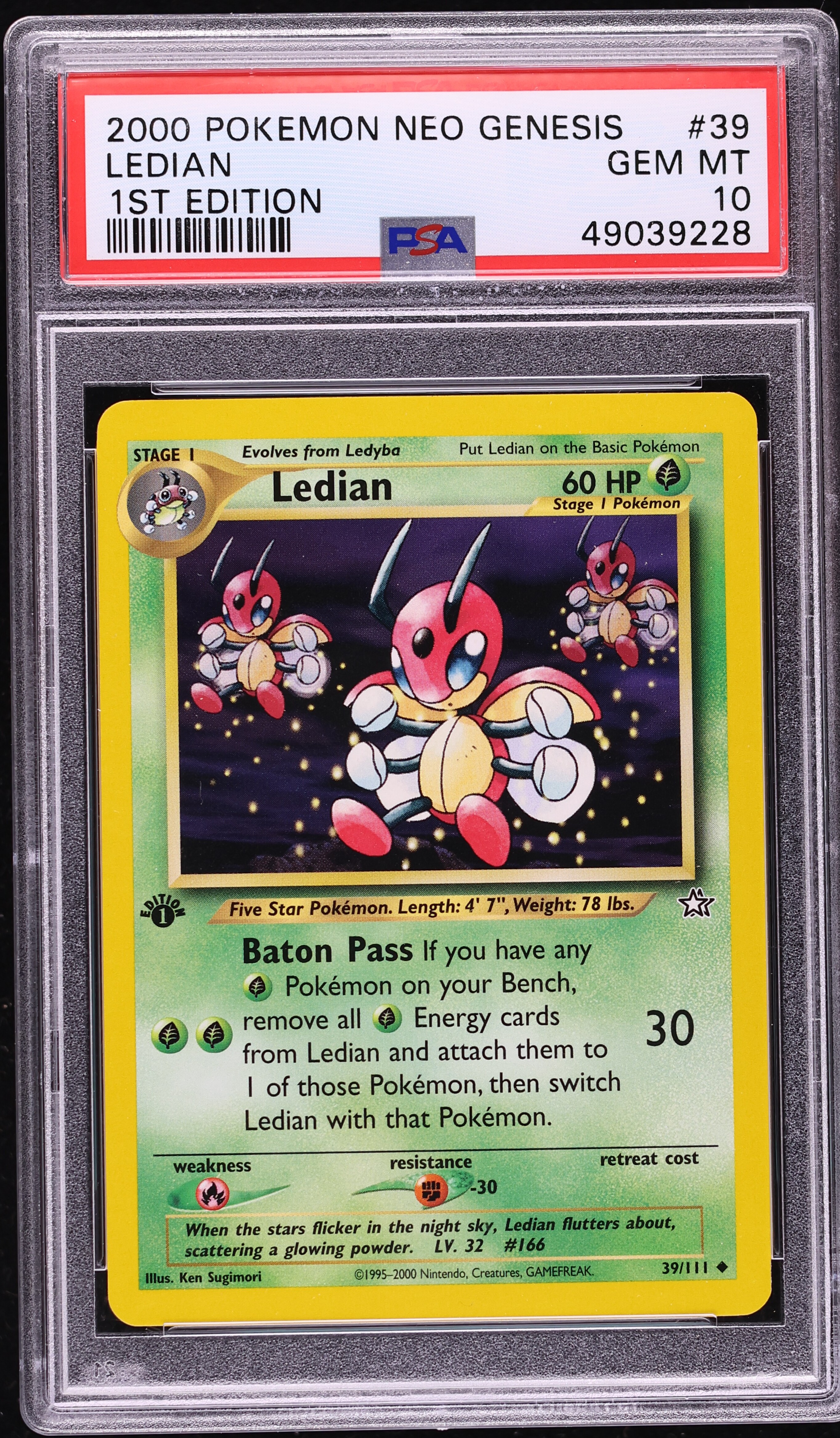 2000 Pokemon Neo Genesis 1st Edition Ledian #39 PSA 10 GEM MINT