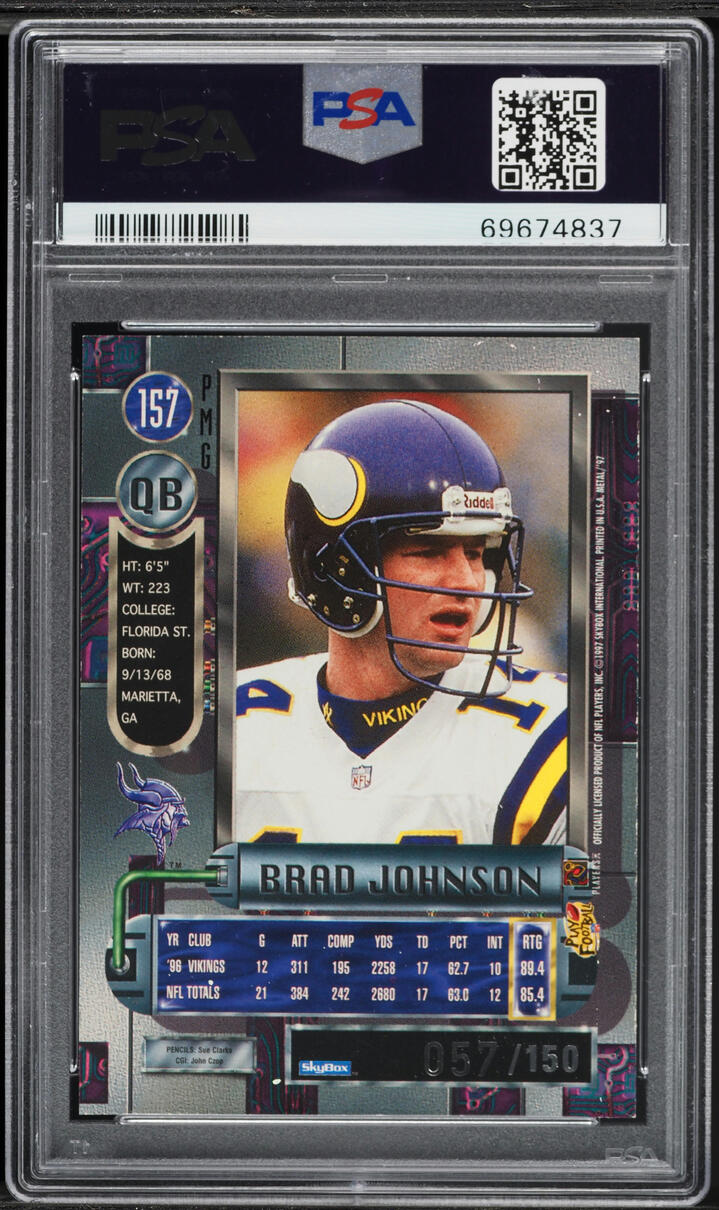 1997 Metal Universe Precious Metal Gems PMG Red Brad Johnson /150 #157 PSA 7 NRMT