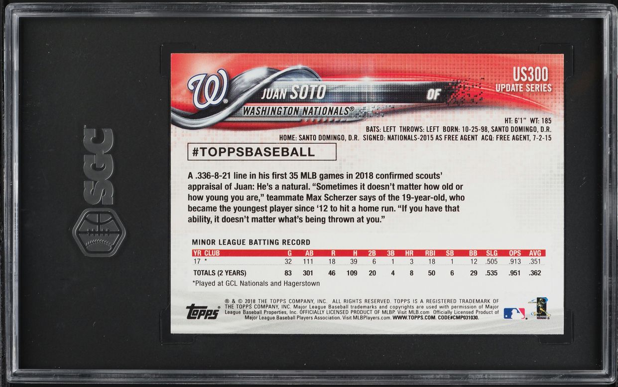 2018 Topps Update Hands On Hips Juan Soto ROOKIE #US300 SGC 8 NM-MT