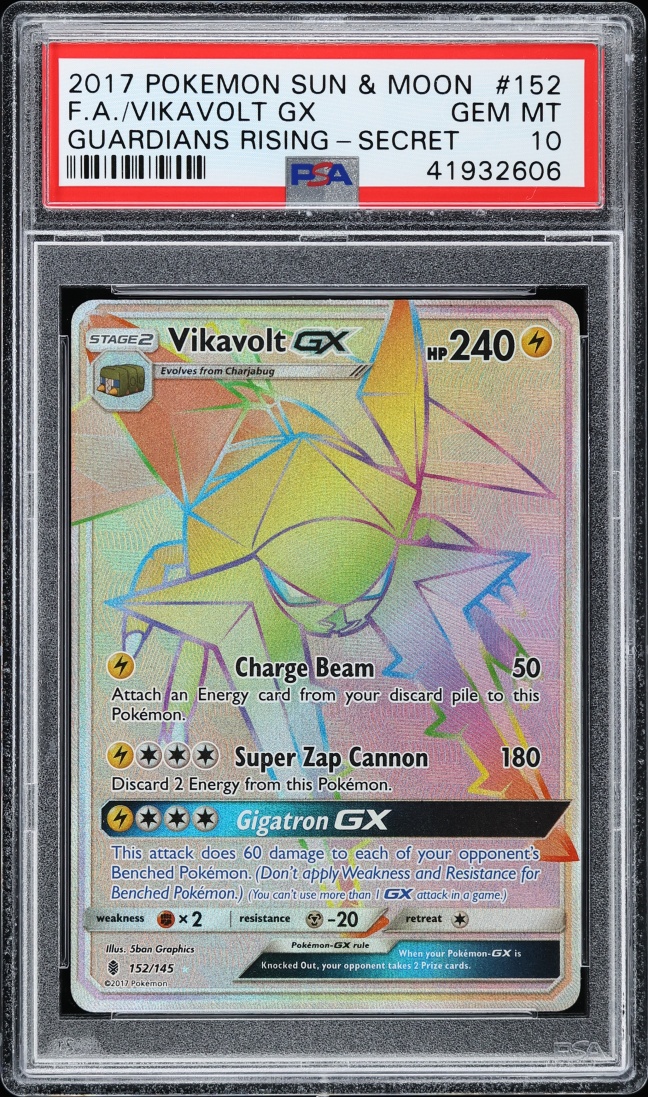 2017 Pokemon Sun & Moon Guardians Rising Rainbow Rare Vikavolt GX #152 PSA 10 GEM MINT
