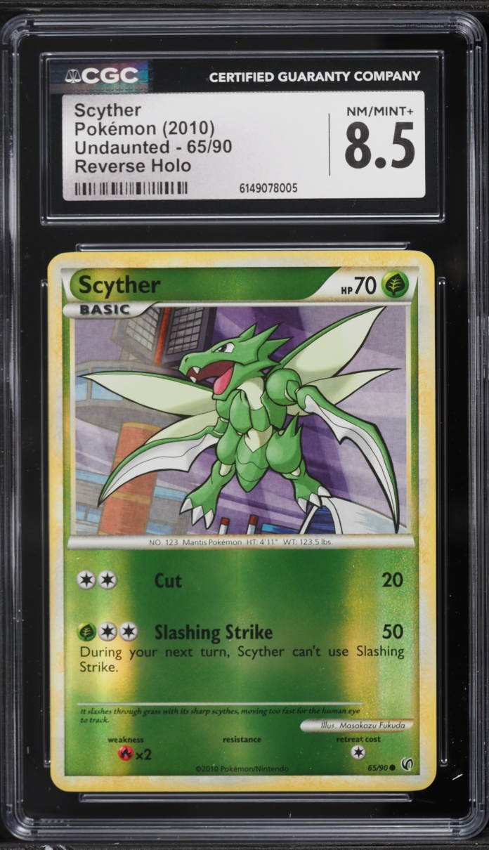 2010 Pokemon HeartGold & SoulSilver Undaunted Reverse Holo Scyther #65 CGC 8.5 NM-MT+